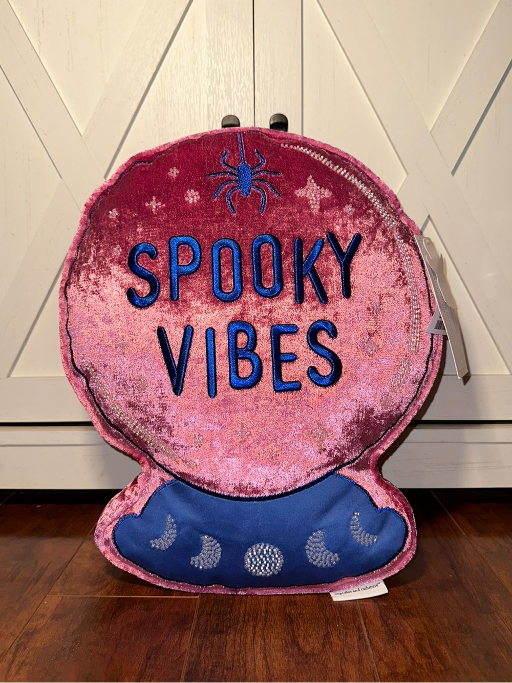 Cupcakes & Cashmere Pink and Blue "Spooky Vibes" Crystal Ball Decorative Pillow